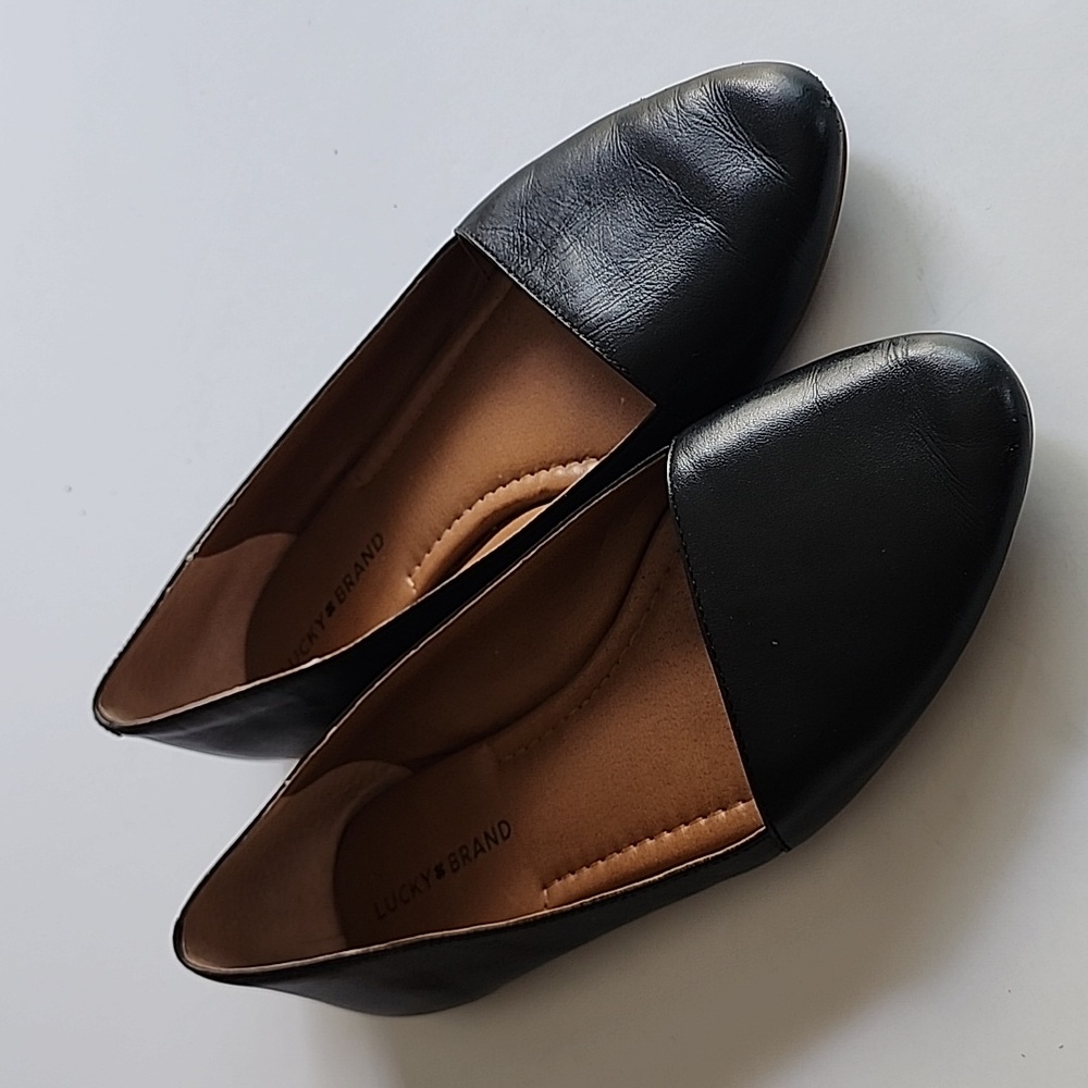 Lucky Brand  Black Leather Flats Size 8.5M Casual dress